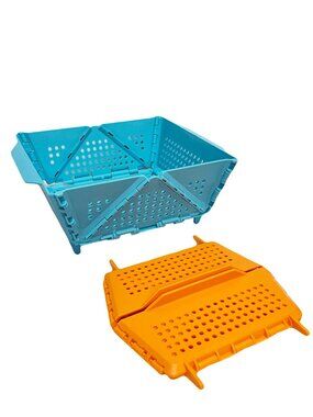 2 Kuhn Rikon Folding Colander Strainer Baskets K65360 AQUA/TANGERINE NEW